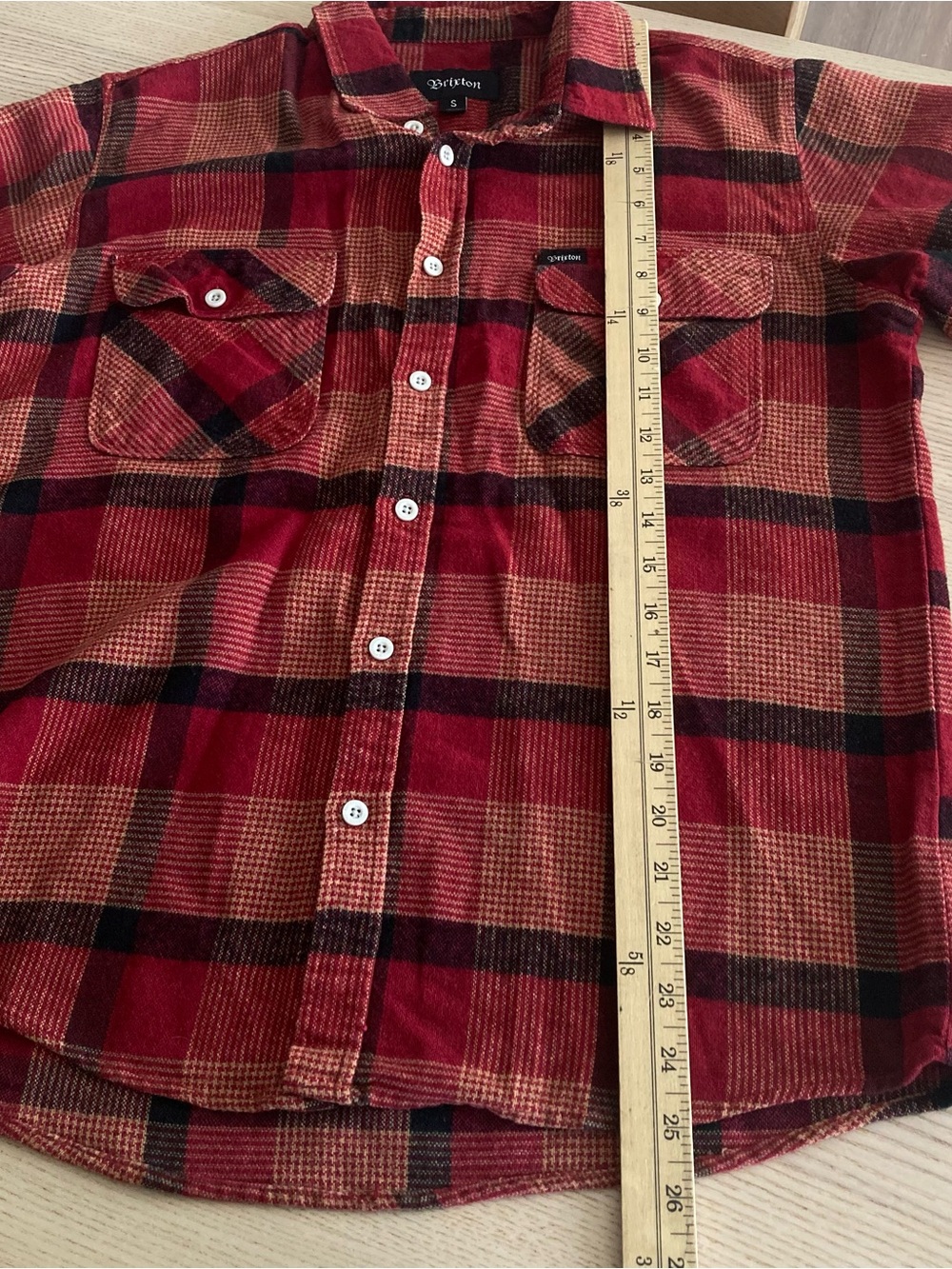 Brixton Flannel Mens Plaid Button Down Shirt Red Brown Size Small Skateboard - Picture 7 of 7